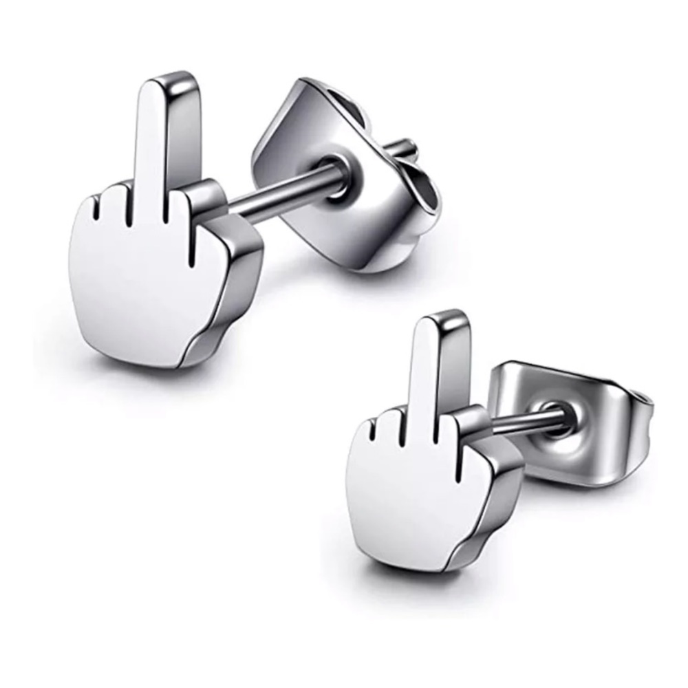Middle finger up F you F U earrings studs pierced surgical steel piercing NEW